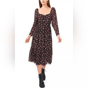 1 STATE Dress Midi Black Gold Romantic Blooms Floral New NWT